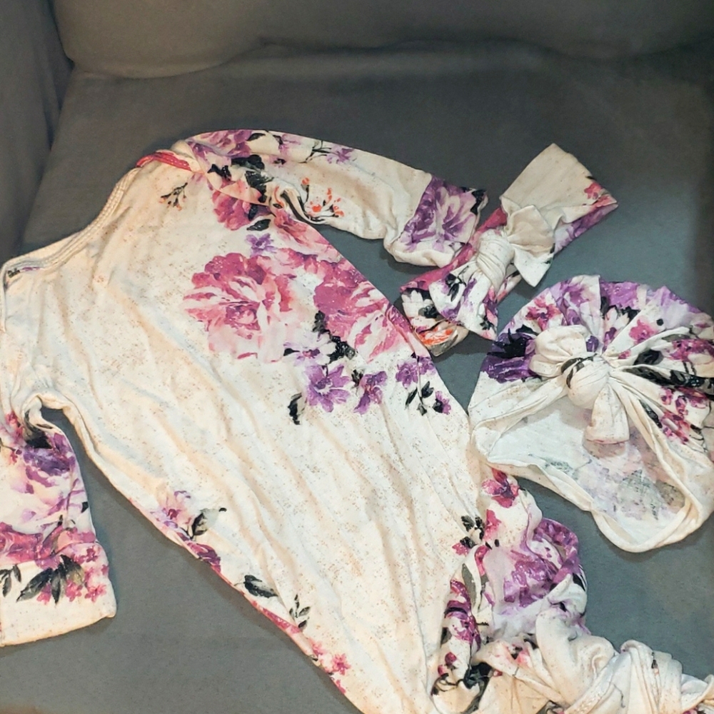 Baby girl gown and headband/bow turban